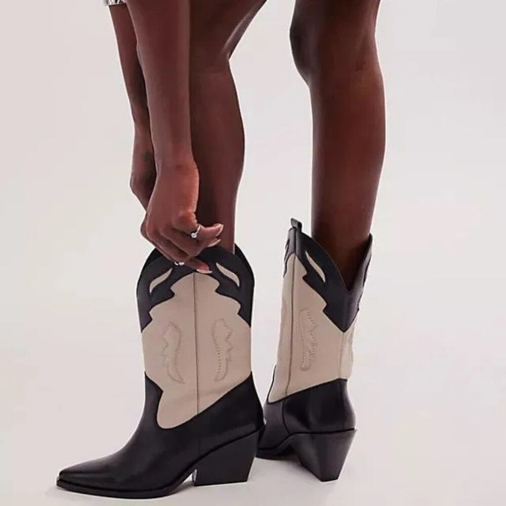 Free People Black and Cream Heeled Cowboy Boots - Picture 13 of 13
